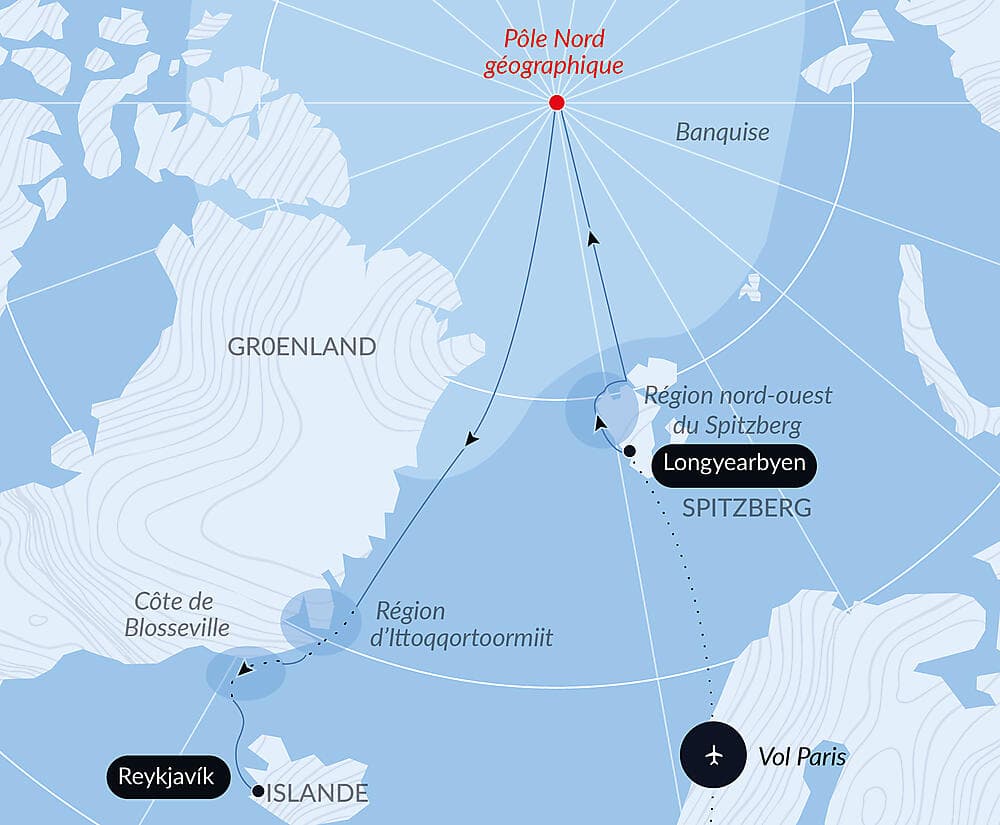 Le pôle Nord géographique et côte est du Groenland null